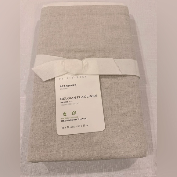 NWT Pottery Barn Belgian Flax Linen Contrast Flange Shams - Picture 4 of 9